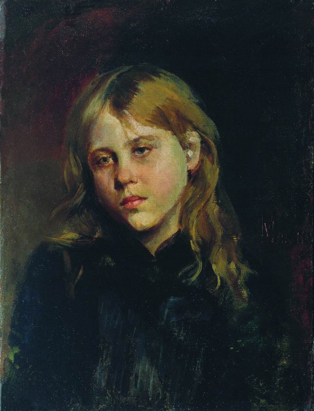 Portrait of a Pensive Girl, vintage artwork by Vasily Maximov, 12x8" (A4) Poster