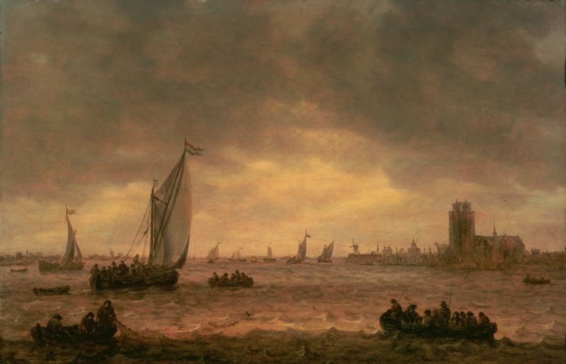 Mouth of the Meuse (Dordrecht), vintage artwork by Jan van Goyen, 12x8" (A4) Poster
