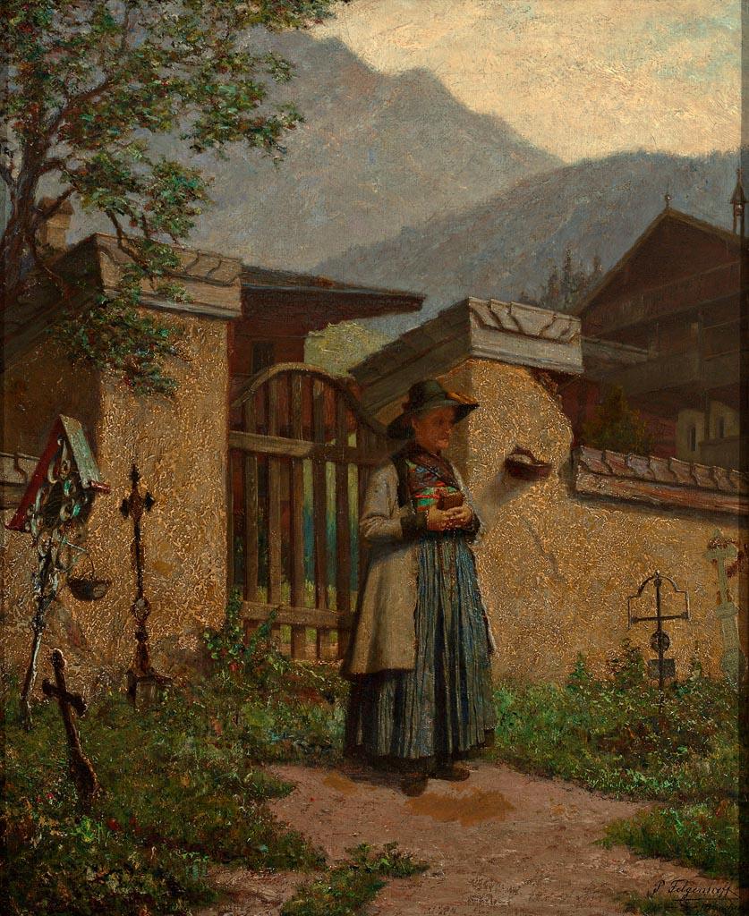 A Quiet Cemetery, vintage artwork by Paul Felgentreff, 12x8" (A4) Poster