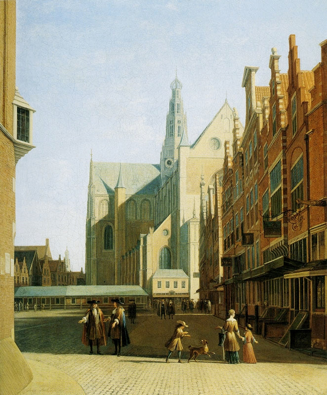 View of the Grote Kerk in Haarlem, vintage artwork by Gerrit Adriaensz.Berckheyde, 12x8" (A4) Poster