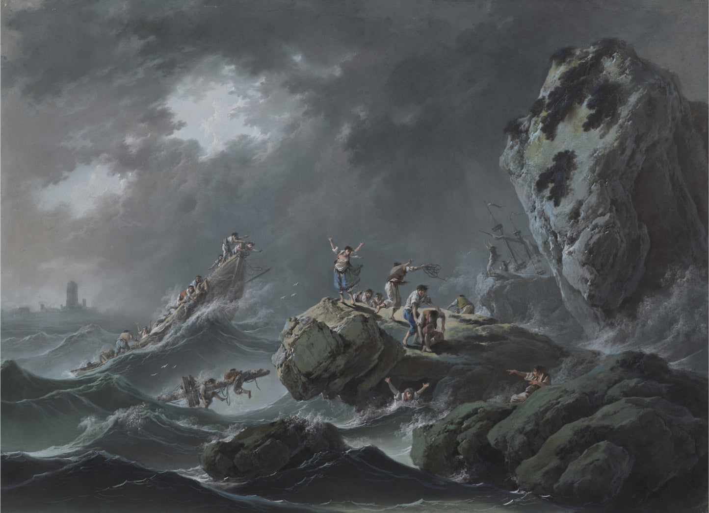 A Shipwreck in a Storm, vintage artwork by Jean Pillement, 12x8" (A4) Poster
