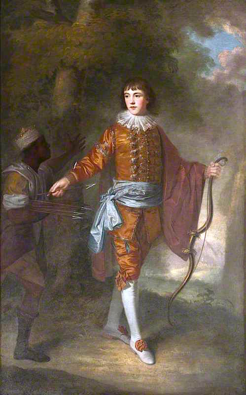 John Delaval, as an Archer, with a Black Page, in a Landscape Setting, vintage artwork by William Bell, 12x8" (A4) Poster