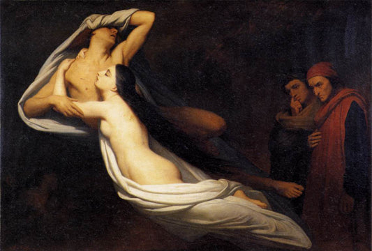 The Ghosts of Paolo and Francesca Appear to Dante and Virgil (Louvre), vintage artwork by Ary Scheffer, A3 (16x12") Poster Print