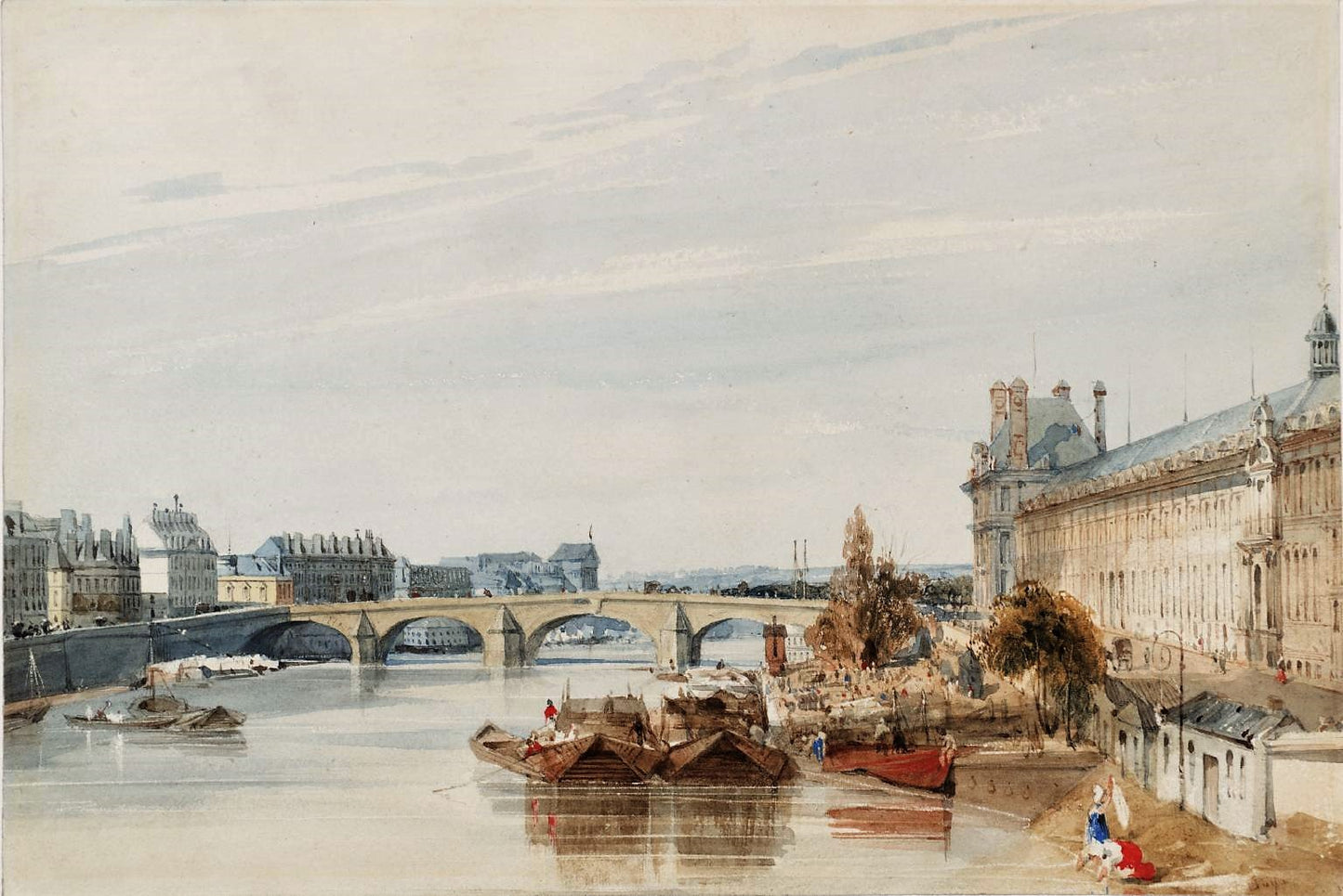 The Seine and Palace of the Tuileries, vintage artwork by Thomas Shotter Boys, A3 (16x12") Poster Print