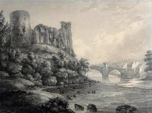 Castle and Bridge, Barnard Castle, vintage artwork by Thomas Hearne, 12x8" (A4) Poster