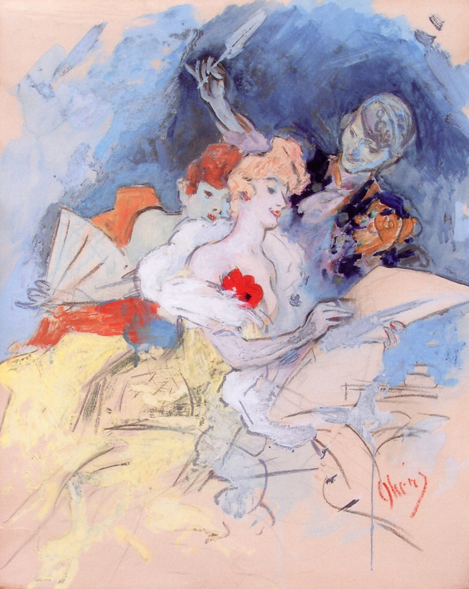 Reading the Newspaper, vintage artwork by Jules Cheret, 12x8" (A4) Poster