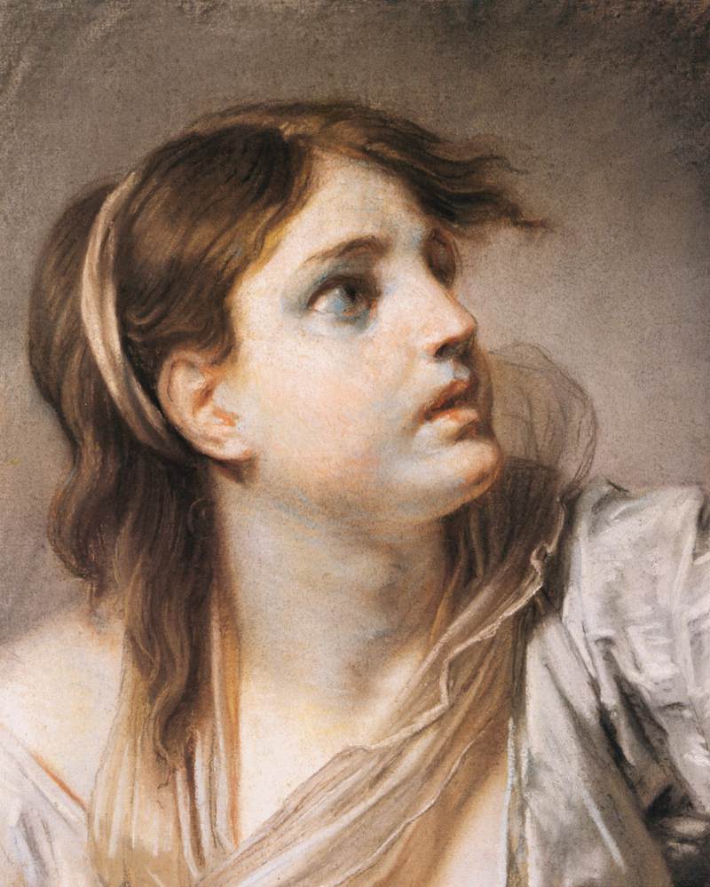 Fear, Expression Head, vintage artwork by Jean-Baptiste Greuze, 12x8" (A4) Poster