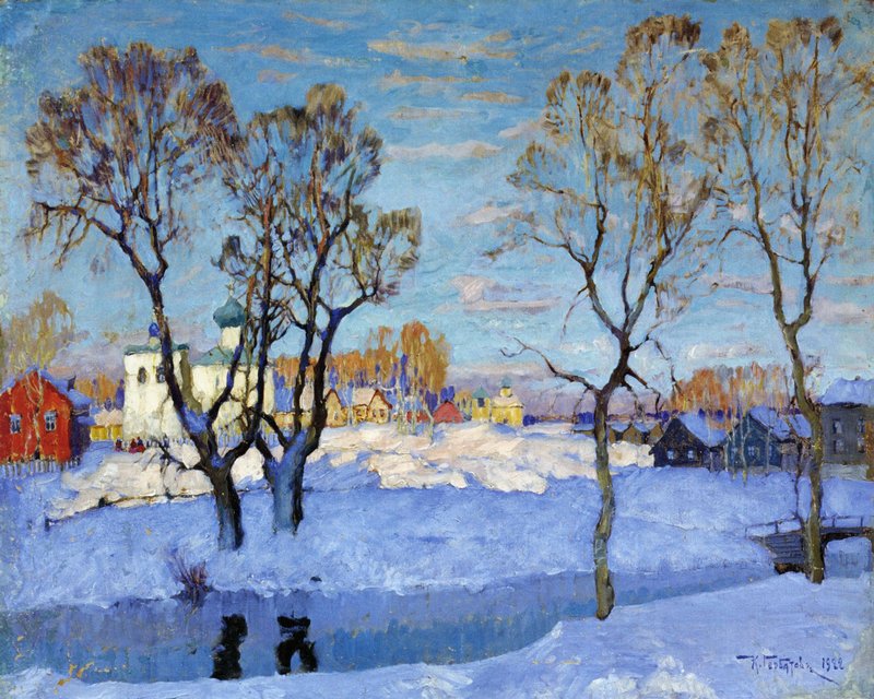 Early Spring in Pskov, vintage artwork by Konstantin Gorbatov, 12x8" (A4) Poster
