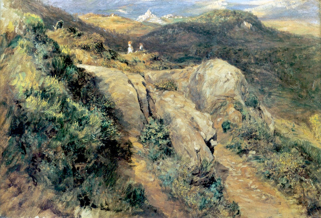 Landscape with Hill Town (Olevano), vintage artwork by Thomas Hiram Hotchkiss, 12x8" (A4) Poster