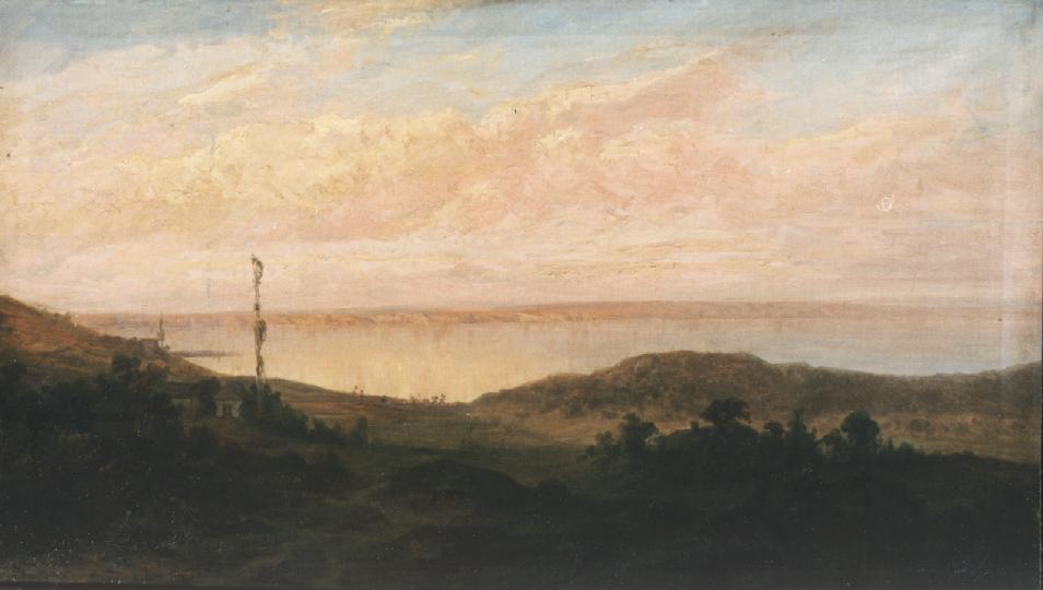 Dusk on the Lake Balaton at Almádi, vintage artwork by Károly Telepy, 12x8" (A4) Poster