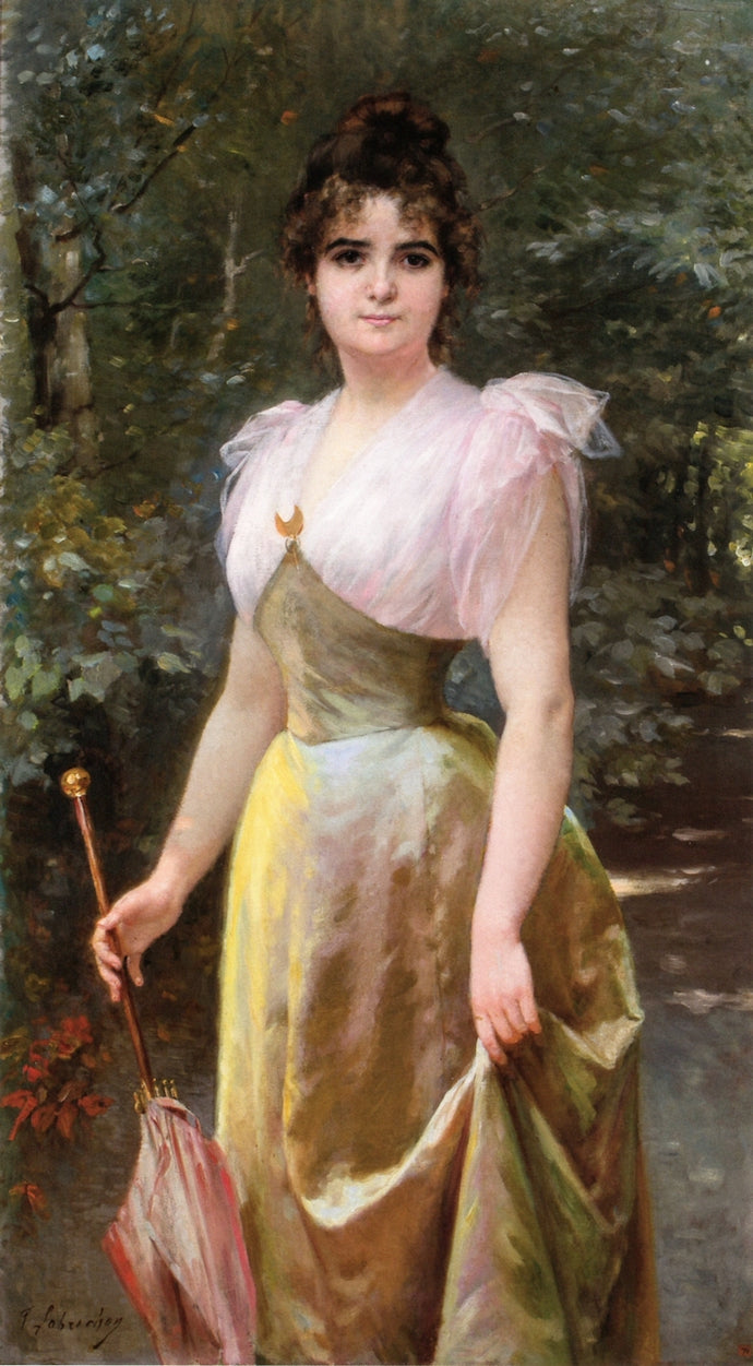 A Promenade in the Park, vintage artwork by Timoleon Marie Lobrichon, 12x8" (A4) Poster