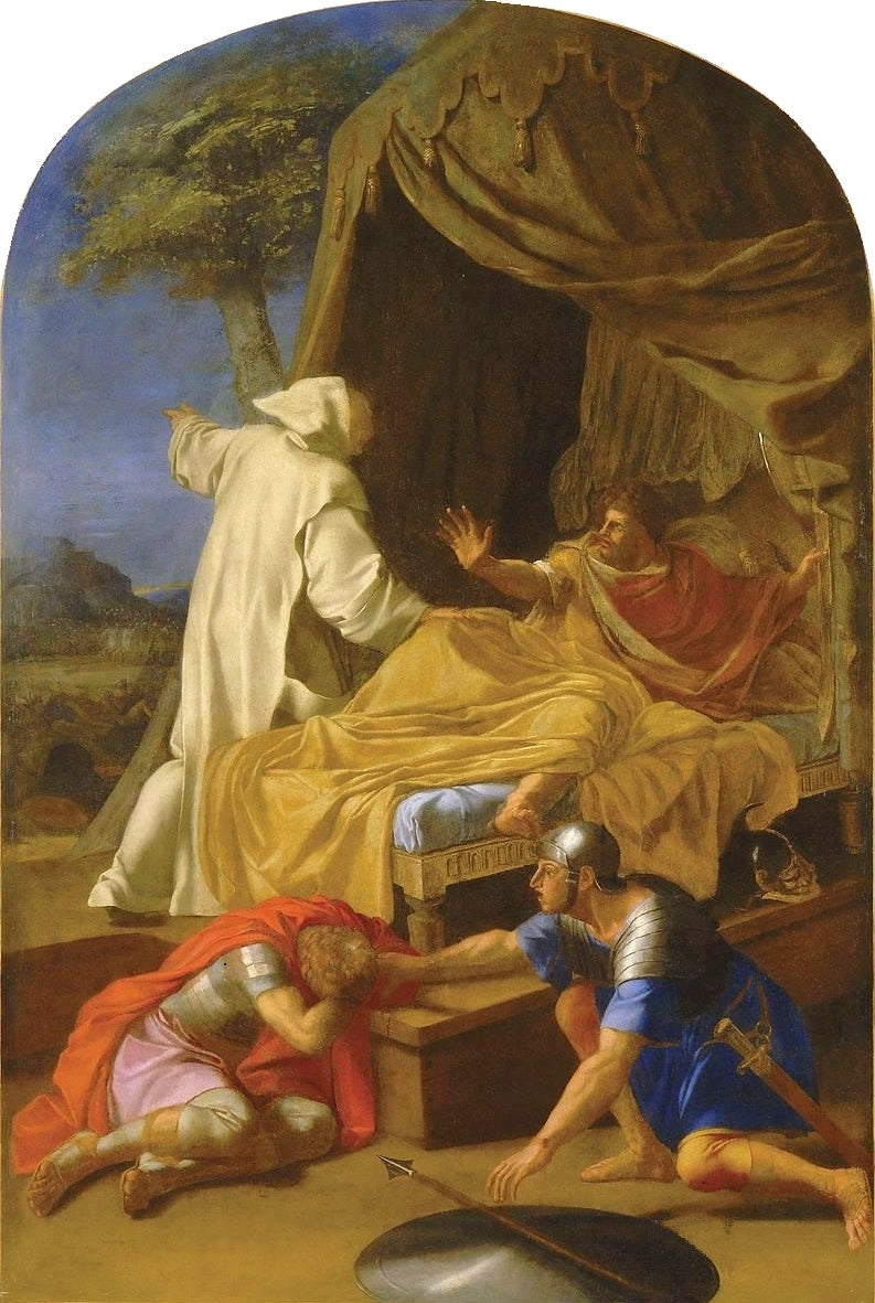 Life of Saint Bruno, Apparition of Saint Bruno To Earl Roger, vintage artwork by Eustache Le Sueur, 12x8" (A4) Poster