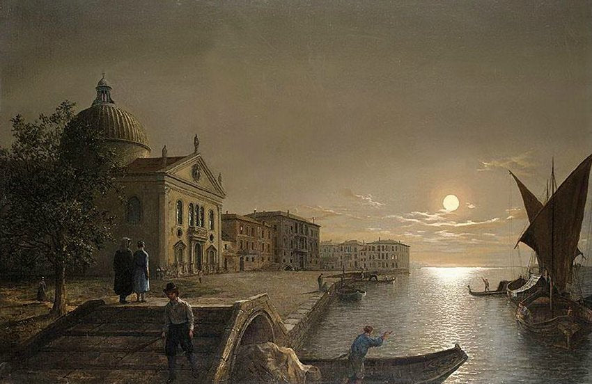 Moonlight in Venice, vintage artwork by Henry Pether, 12x8" (A4) Poster