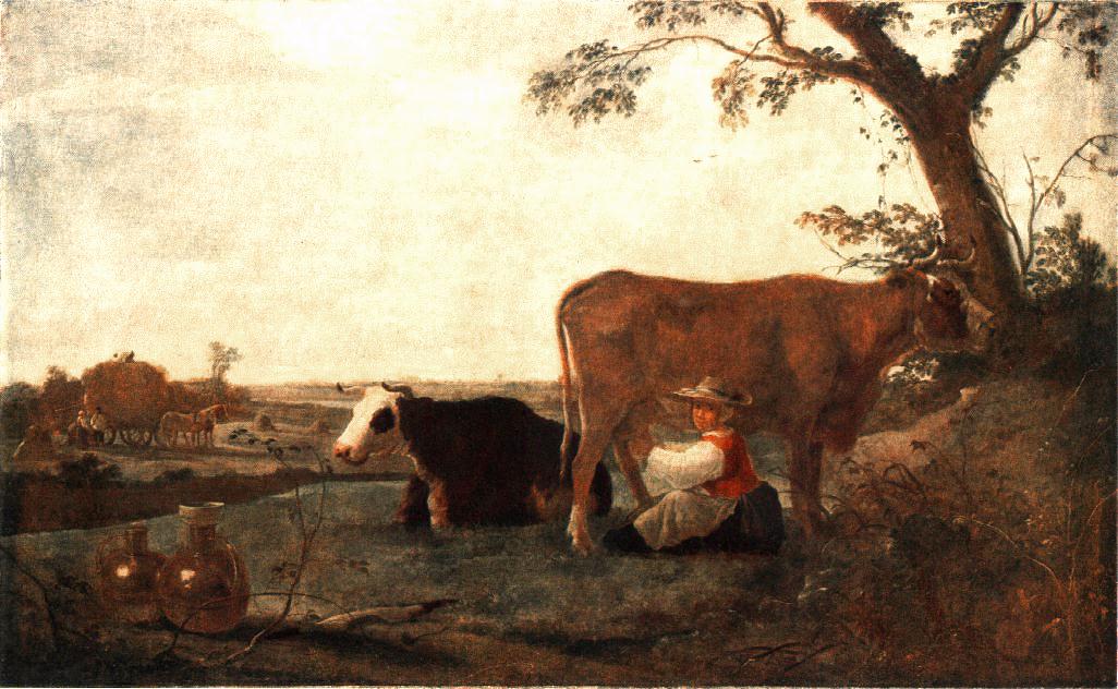 The Dairy Maid, vintage artwork by Aelbert Cuyp, 12x8" (A4) Poster