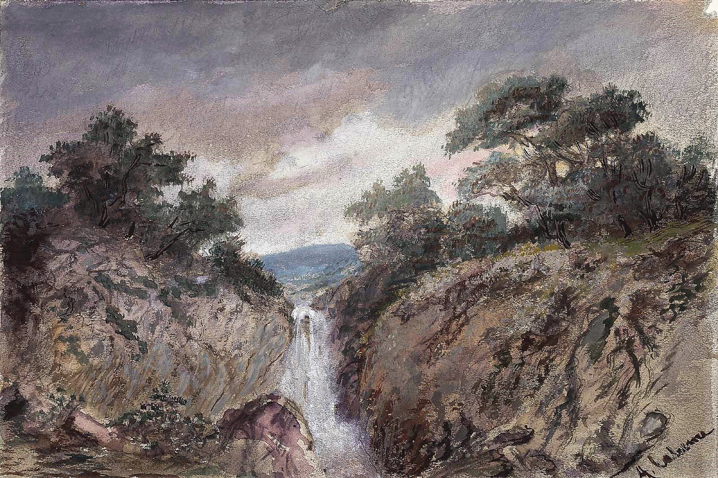 Mountain Waterfall, vintage artwork by Alexandre Calame, A3 (16x12") Poster Print