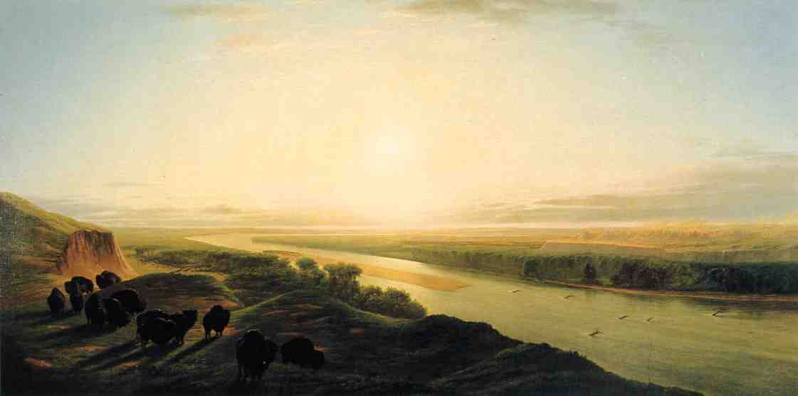 A Herd of Bison Crossing the Missouri River, vintage artwork by William Jacob Hays, 12x8" (A4) Poster