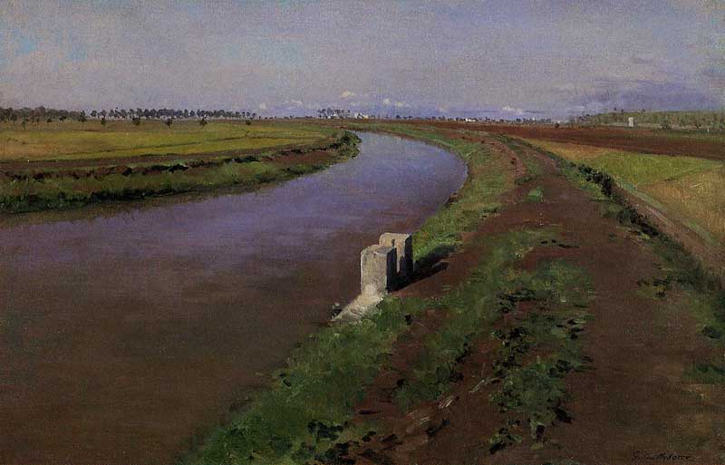 The Banks of a Canal, Near Naples, vintage artwork by Nicolino Calyo, A3 (16x12") Poster Print