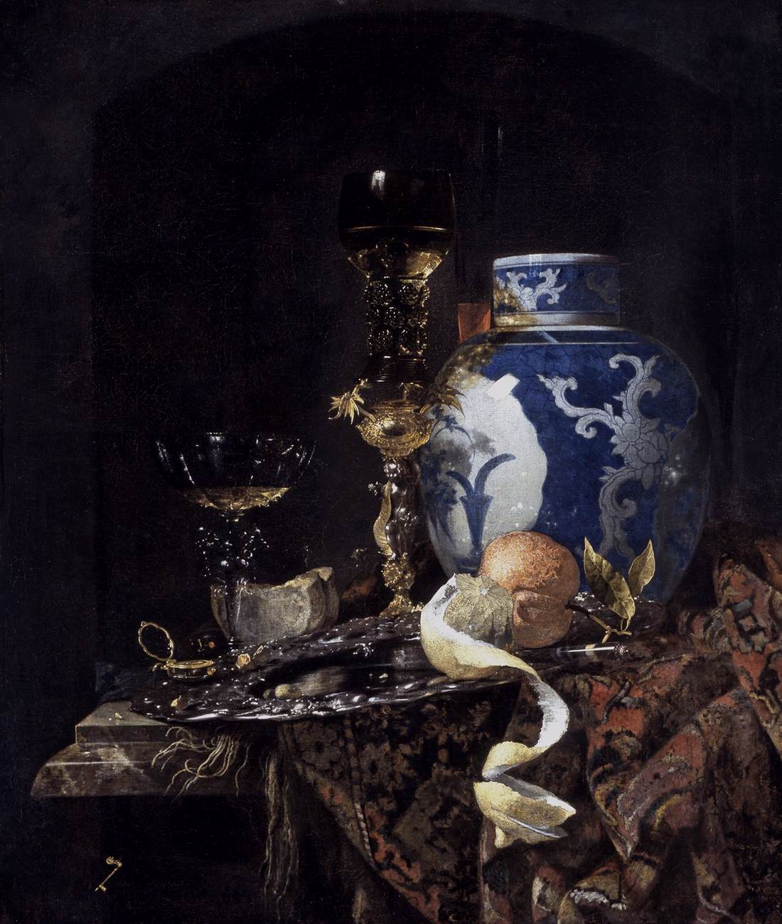 Still-Life with a Chinese Porcelain Jar, vintage artwork by Willem Kalf, 12x8" (A4) Poster
