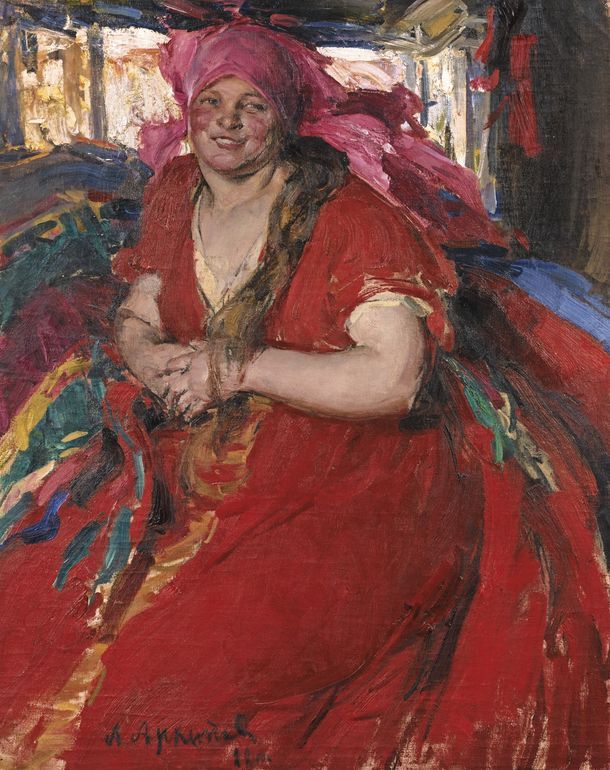 Peasant Woman in a Red Dress by Abram Efimovich Arkhipov,A3(16x12")Poster