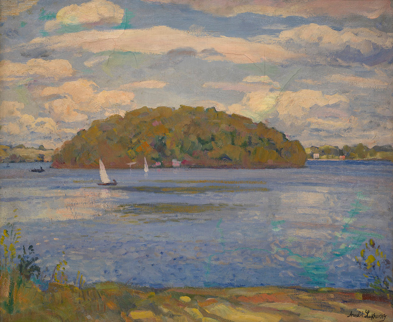 Island Seascape, vintage artwork by Arnold Borisovich Lakhovsky, 12x8" (A4) Poster