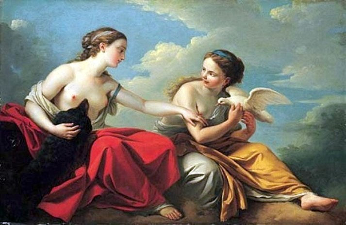 Love and Fidelity, vintage artwork by Louis Jean François Lagrenee, 12x8" (A4) Poster