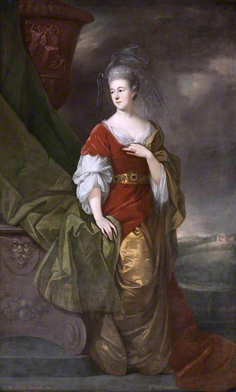 Susanna Robinson, Lady Delaval, as Venus, beside an Urn on a Pedestal, in a Landscape Setting, vintage artwork by William Bell, 12x8" (A4) Poster