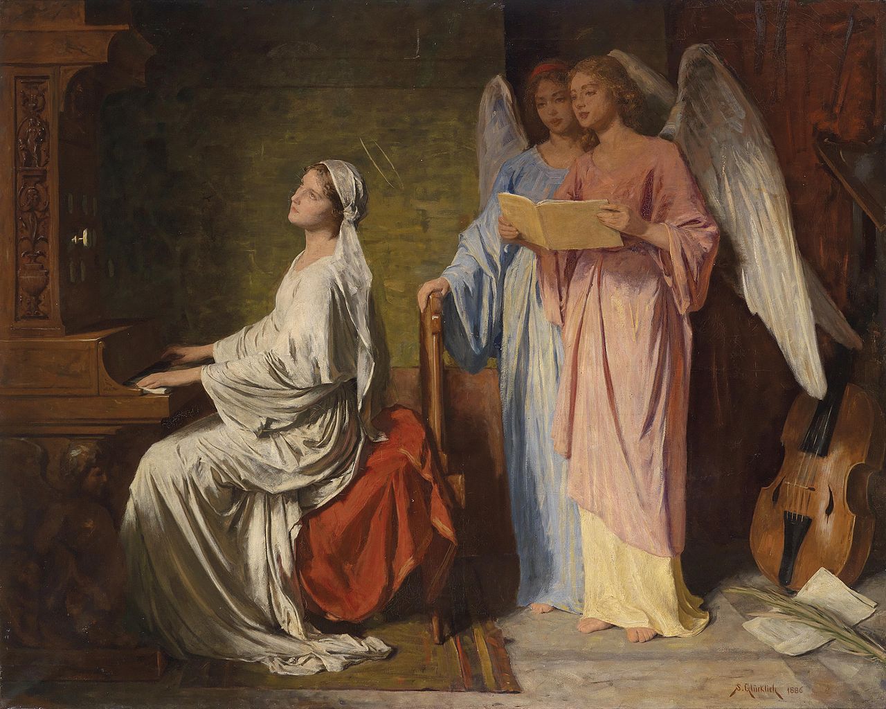 St. Cecilia Accompanied by Angels by Simon Glucklich,A3(16x12")Poster