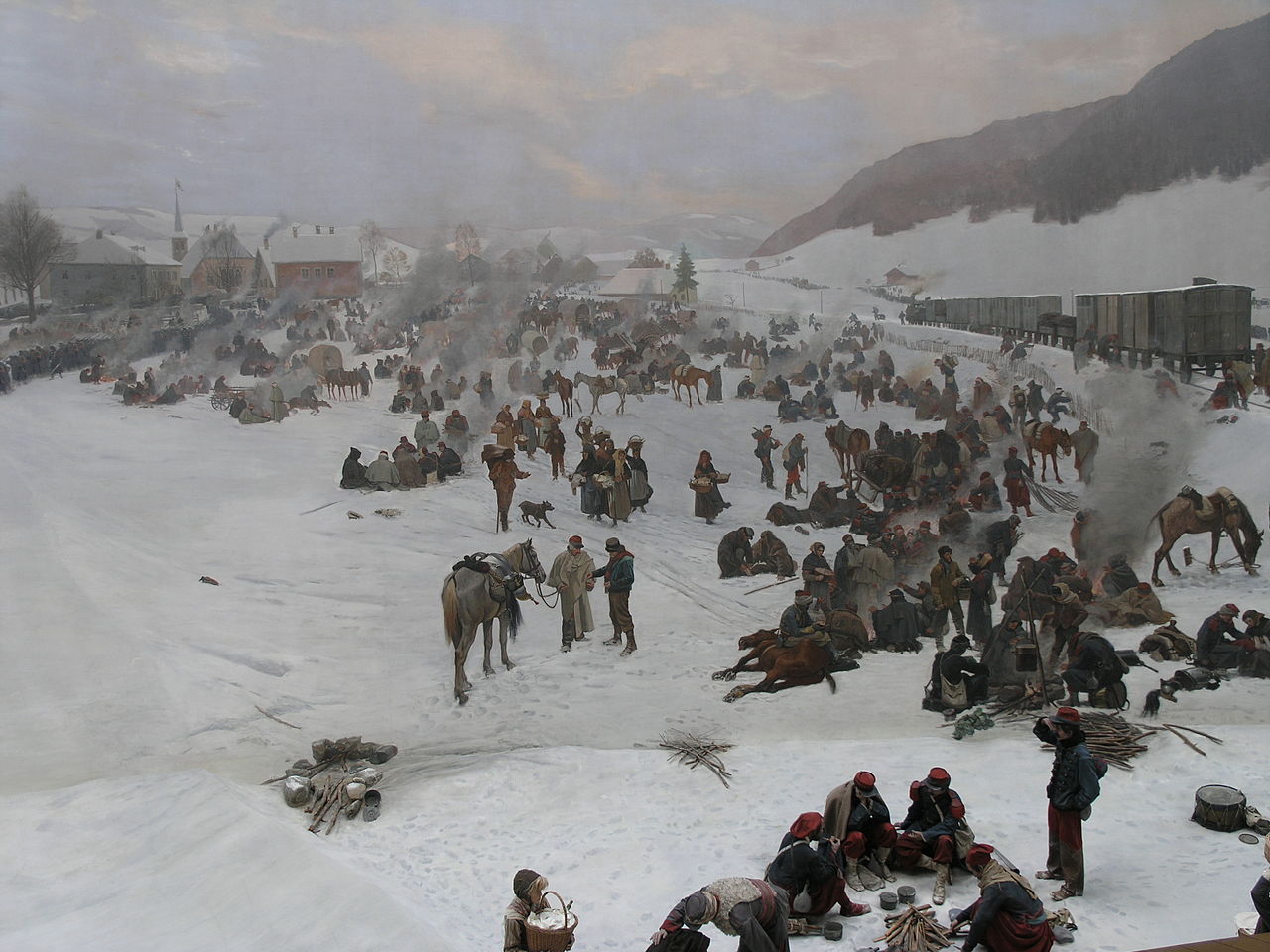 Army of Bourbaki in Switzerland in 1871, vintage artwork by Edouard Castres, 12x8" (A4) Poster