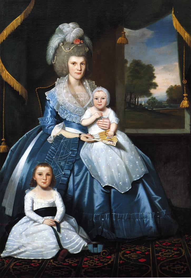 Mrs. Benjamin Tallmadge and Son Henry Floyd and Daughter Maria Jones, vintage artwork by Ralph Earl, 12x8" (A4) Poster