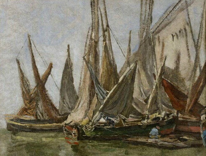 Barques des pêche : Marine, vintage artwork by Eugène-Louis Boudin, 12x8" (A4) Poster