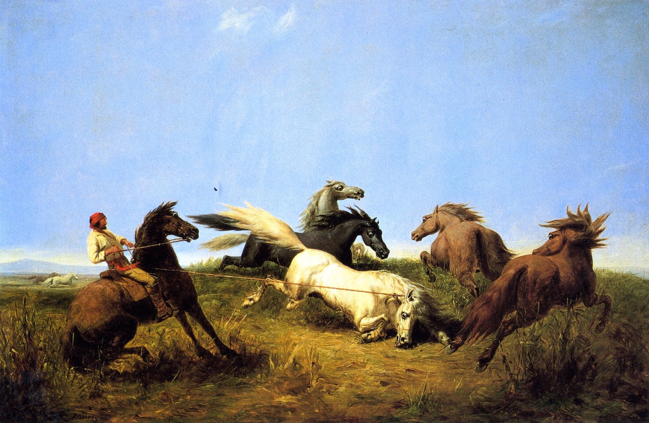 Hunting Wild Horses, vintage artwork by William Tylee Ranney, A3 (16x12") Poster Print