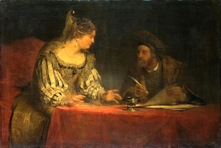 Esther and Mardochai, vintage artwork by Aert de Gelder, 12x8" (A4) Poster