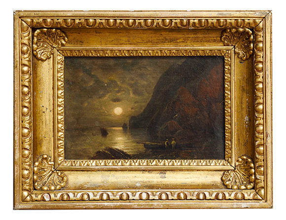 Moonlight night. Sea shore, vintage artwork by Petr Sukhodolsky, 12x8" (A4) Poster