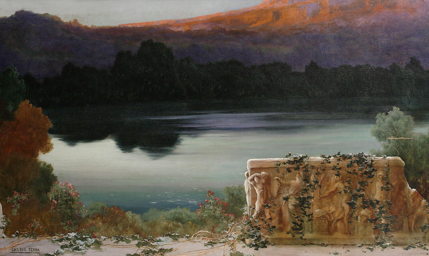 Lake scene at sunset by Enrique Serra y Auque,A3(16x12")Poster