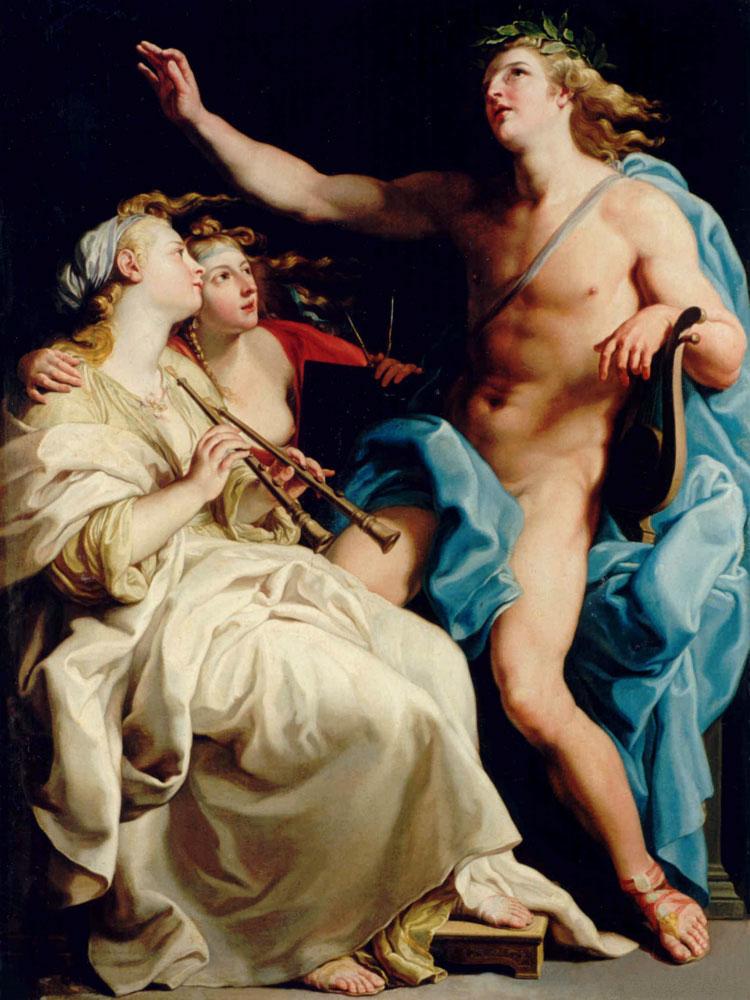 Apollo and Two Muses, vintage artwork by After Pompeo Batoni, 12x8" (A4) Poster
