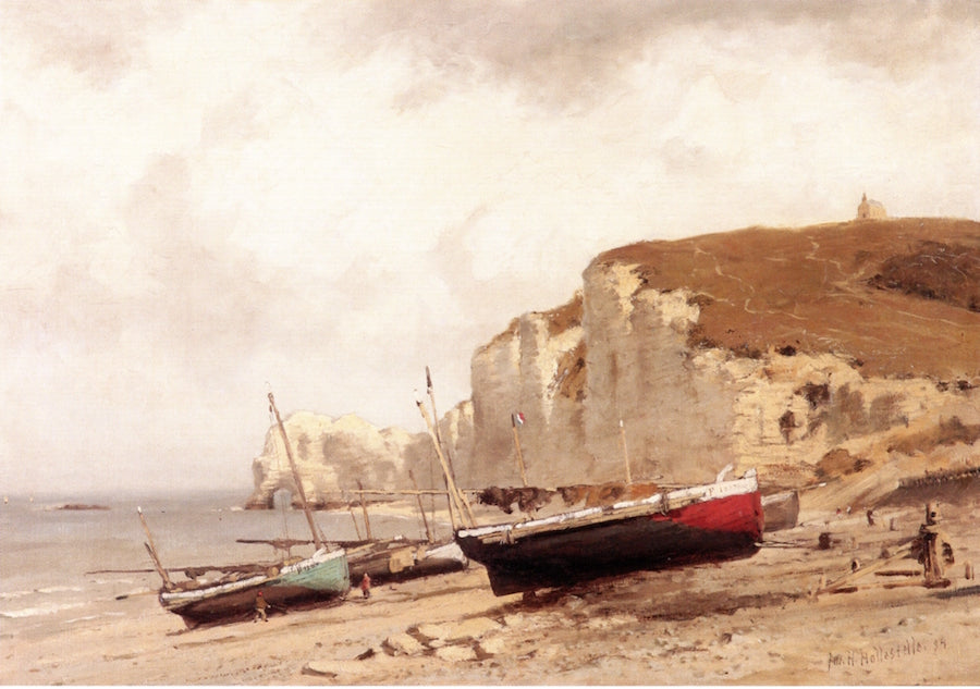 Fishing Boats on the Beach, Normandy, vintage artwork by Jacob Huijbrecht Hollestelle, 12x8" (A4) Poster