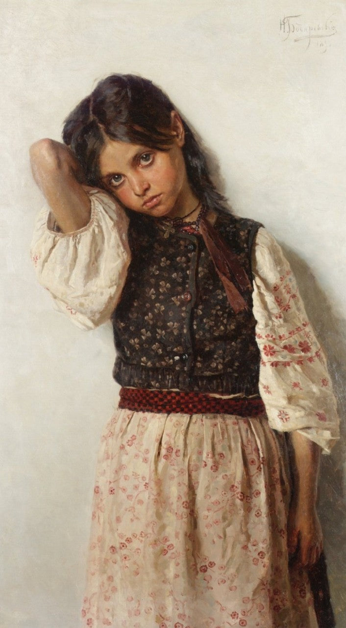 Ukrainian Girl, vintage artwork by Nikolai Bodarevsky, 12x8" (A4) Poster
