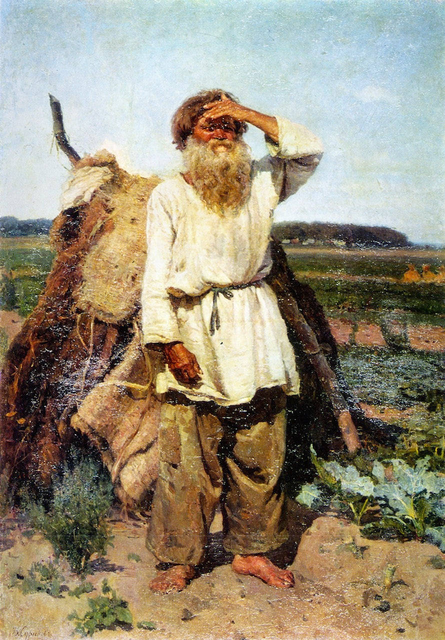 Old Man in a Kitchen Garden, vintage artwork by Vasili Ivanovich Surikov, 12x8" (A4) Poster