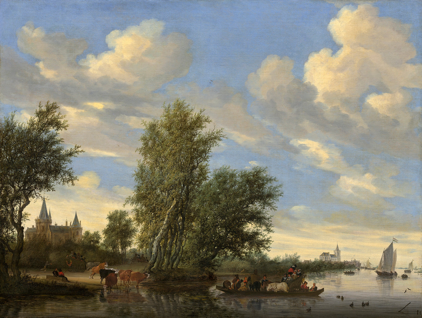 Landscape with River Ferry, vintage artwork by Salomon van Ruysdael, 12x8" (A4) Poster