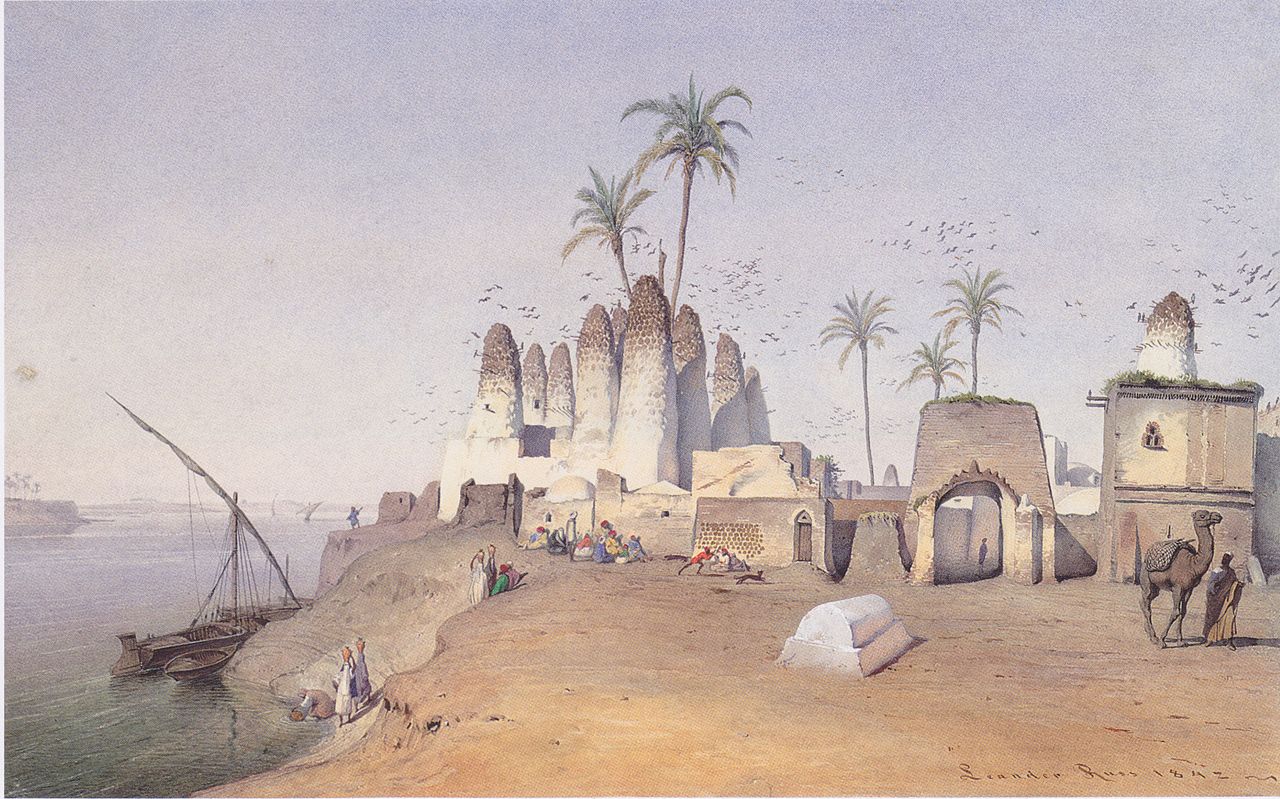 A fellah village near Cairo, vintage artwork by Leander Russ, A3 (16x12") Poster Print