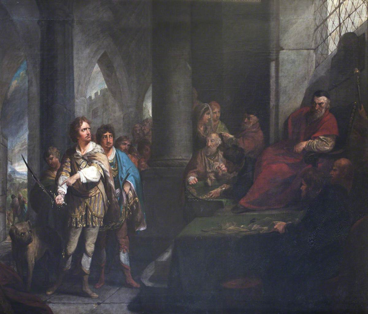 John de Warenne Giving Answer to the King's Justices on the Enforcement of the Statute of Quo Warran, vintage artwork by Robert Edge Pine, 12x8" (A4) Poster
