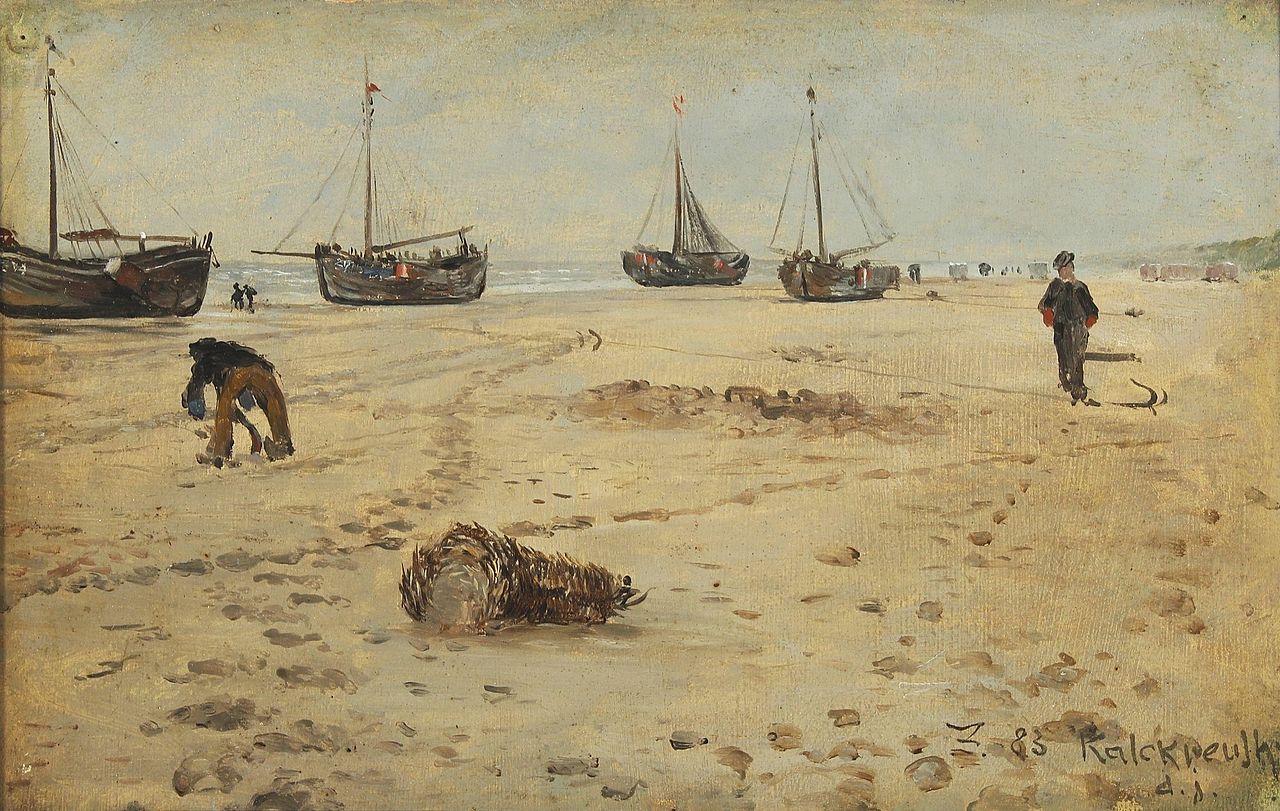 ng boats on the beach of Friesland by Leopold von Kalckreuth,A3(16x12")Poster