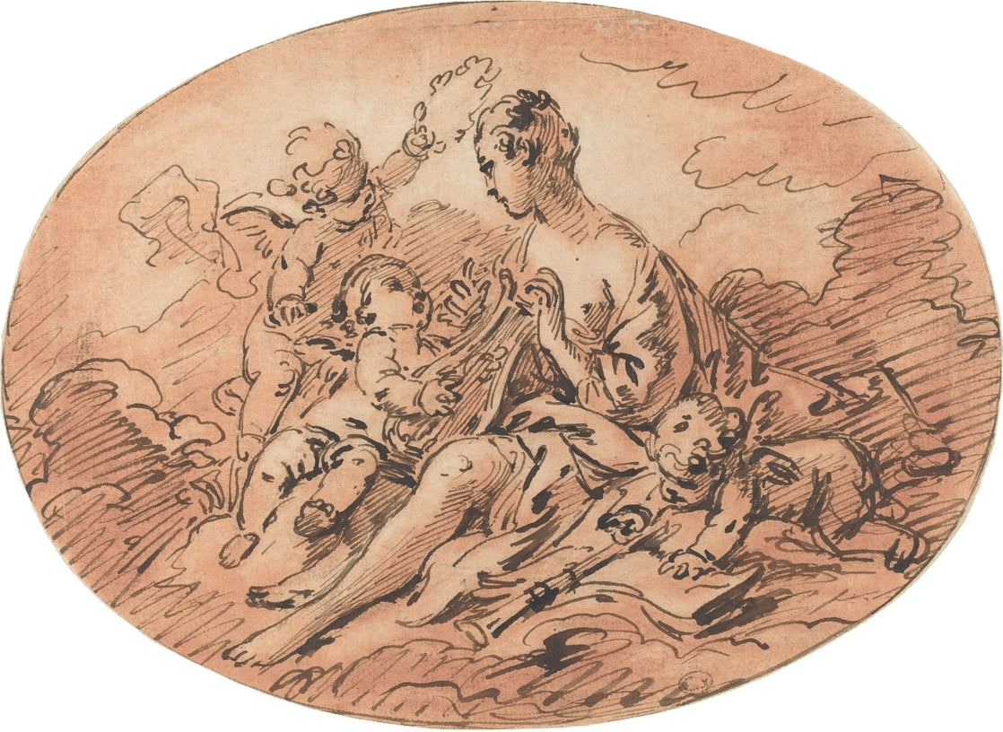 Allegory of Music, vintage artwork by François Boucher, 12x8" (A4) Poster