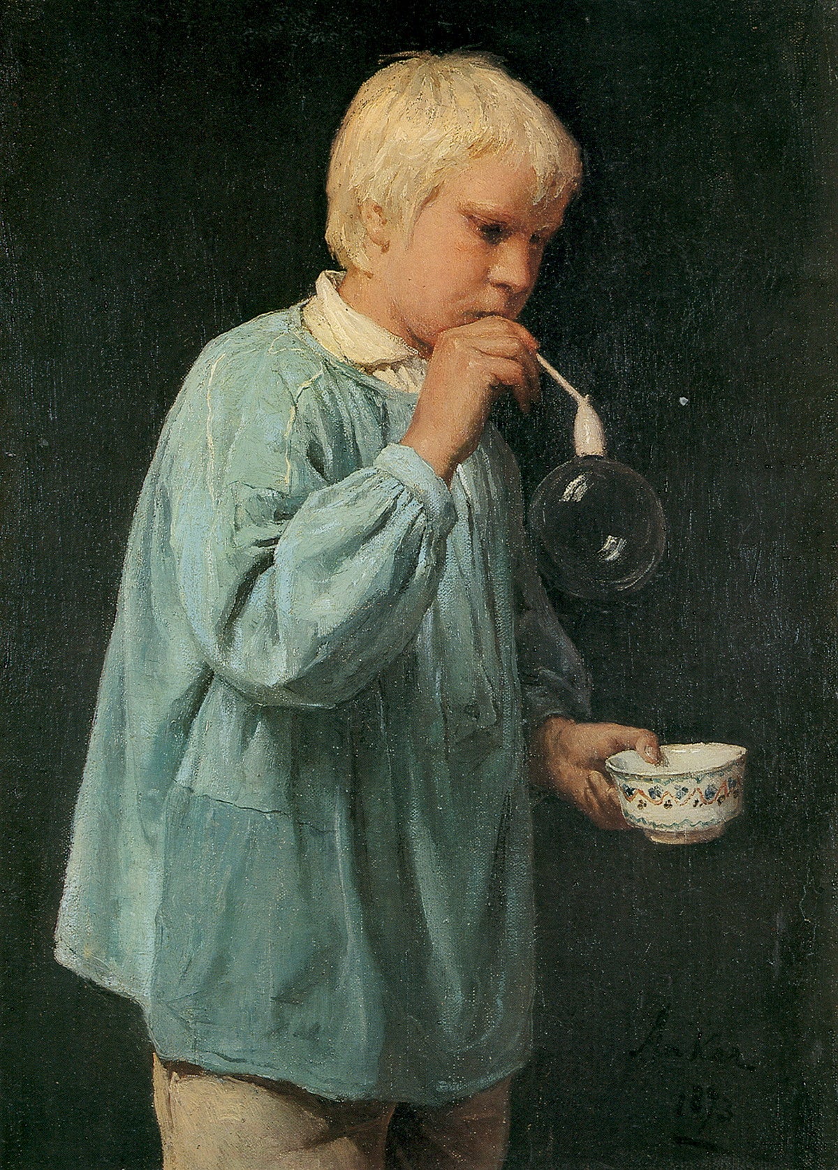 The Bubble Blower, vintage artwork by Albert Anker, 12x8" (A4) Poster