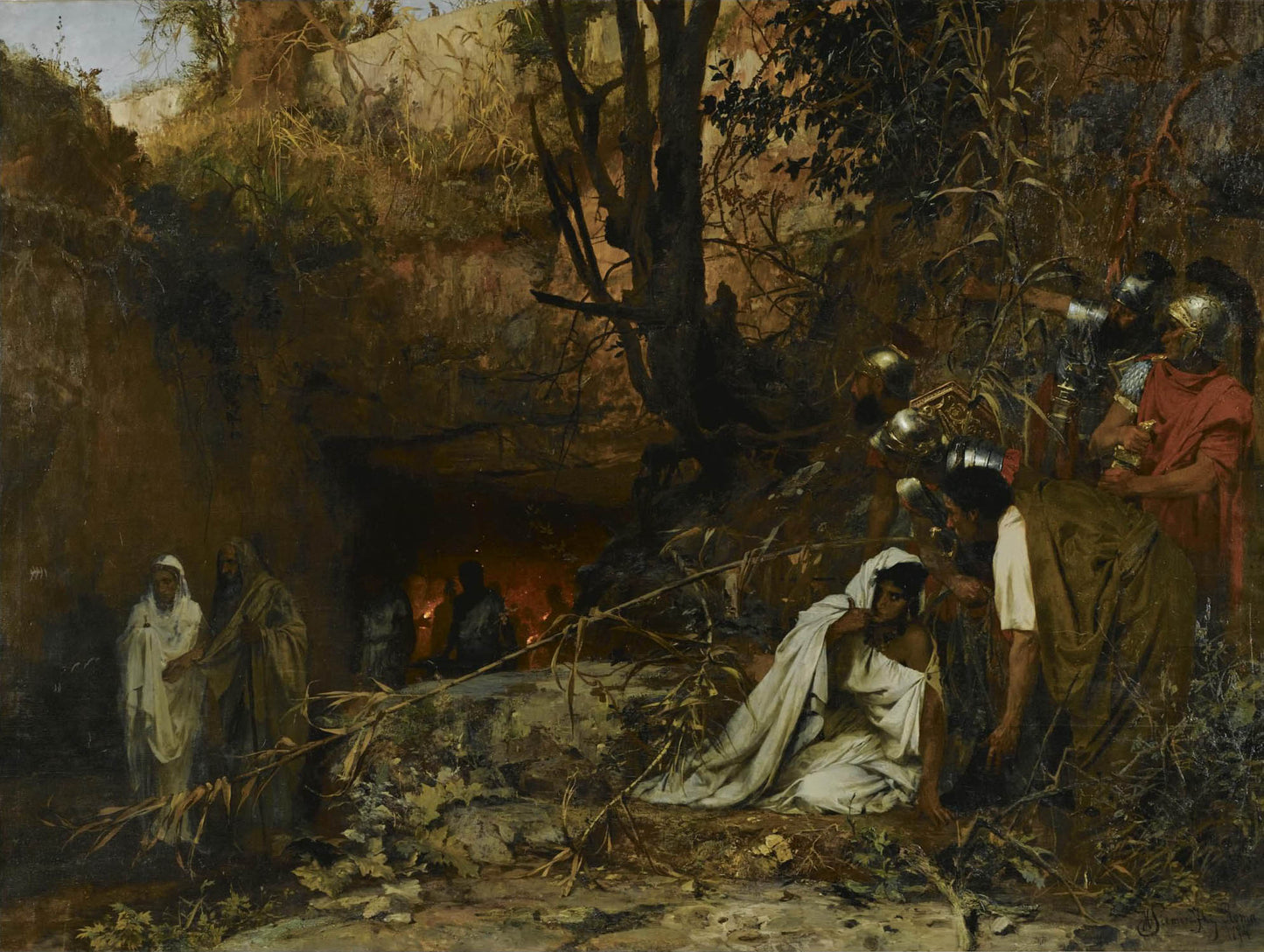 The Percecutors of Christians by the Entrance to Catacombs, vintage artwork by Hendryk Siemiradzki, 12x8" (A4) Poster