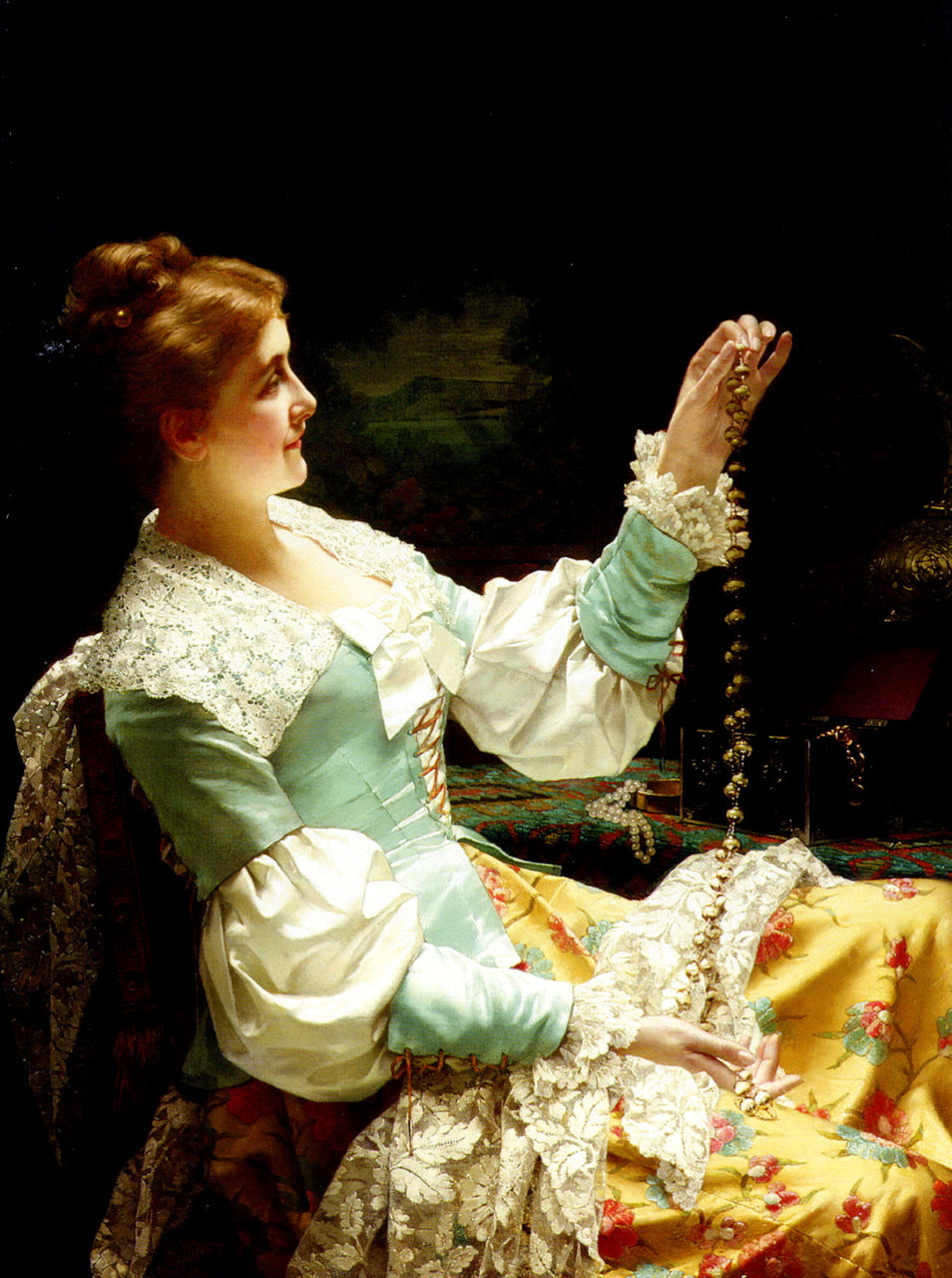 Admiring Her Jewels, vintage artwork by Jan Frederik Pieter Portielje, 12x8" (A4) Poster