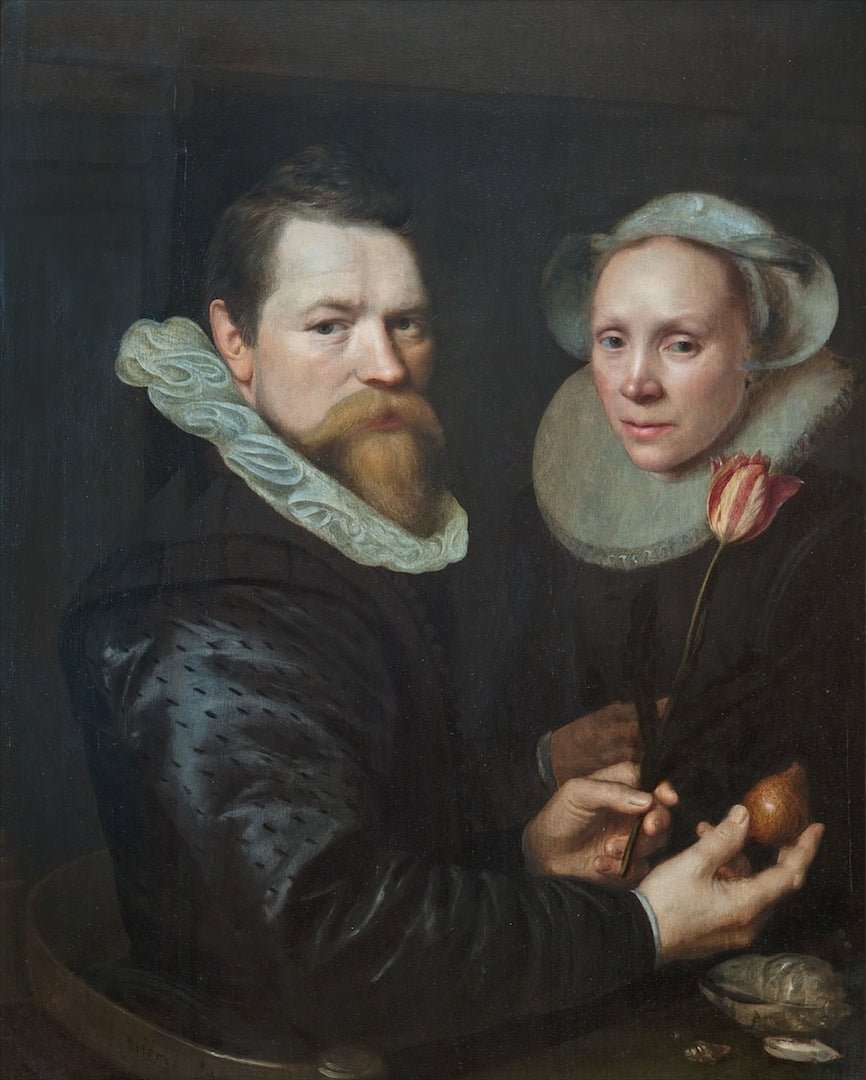 Double Portrait of a Husband and Wife with Tulip, Bulb, and Shells, vintage artwork by Michiel Jansz. van Mierevelt, A3 (16x12") Poster Print