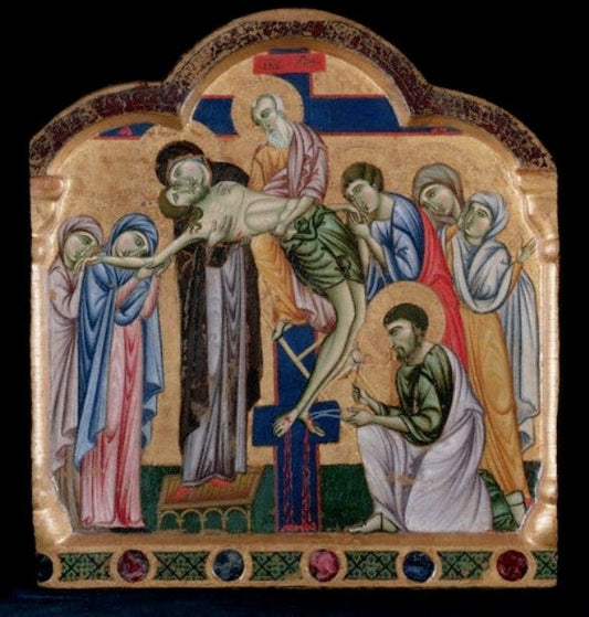 Double-Sided Polyptych ~ (1) Deposition, vintage artwork by Master of San Francesco, 12x8" (A4) Poster