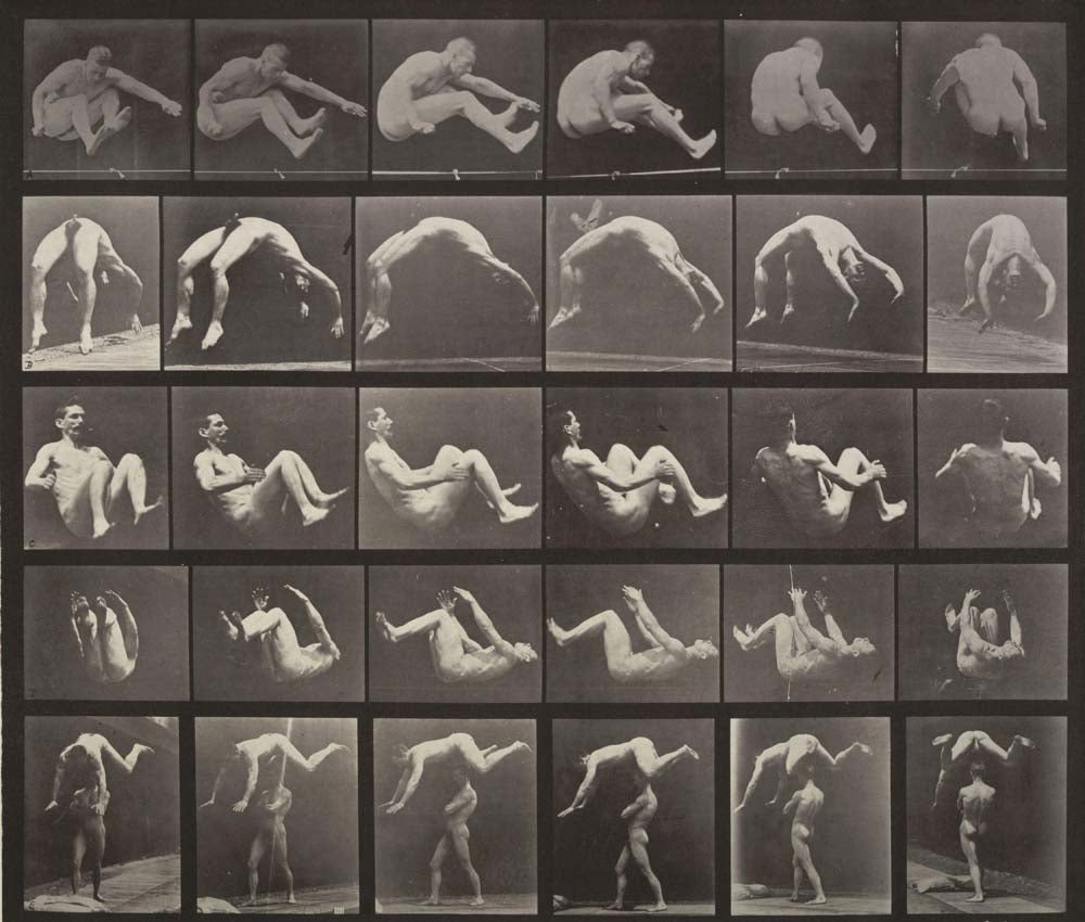 Eadweard J. Muybridge - Jumping Hand-Spring Somersault Springing over a Man's Back from Animal Locomotion, vintage historic photograph, modern poster print