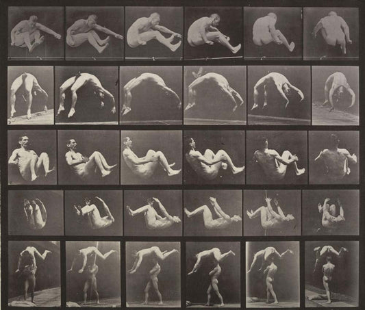 Eadweard J. Muybridge - Jumping Hand-Spring Somersault Springing over a Man's Back from Animal Locomotion, vintage historic photograph, modern poster print